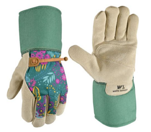 Wells Lamont 4183M-TSC Floral Extended Cuff Pruner Gloves w/ Suede Leather Palm