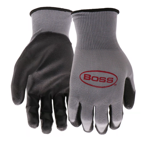 Boss B33131-L10P Men's PU Dipped Work Gloves, 10 Pack, Black/Gray, Large