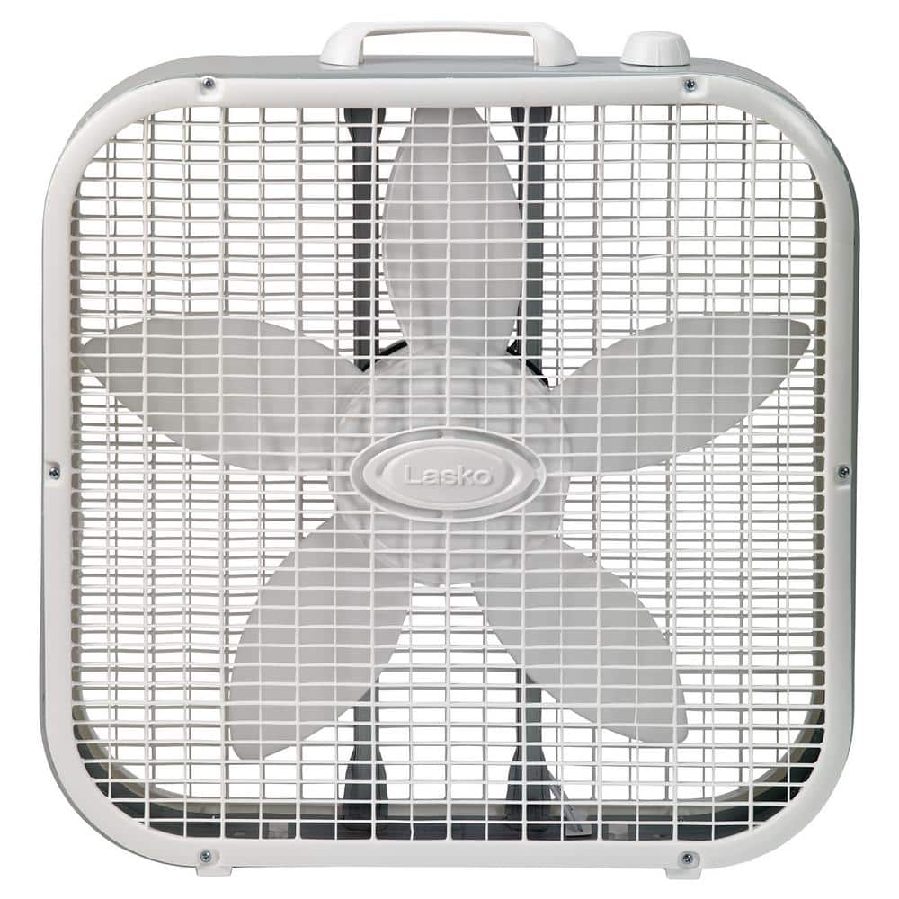 20 in. 3 Speed White Box Fan with Save-Smart Technology for Energy Eff ...