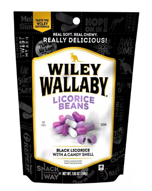 Wiley Wallaby 120078 Black Licorice Bean with a Candy Shell Soft & Chewy 7.05oz.