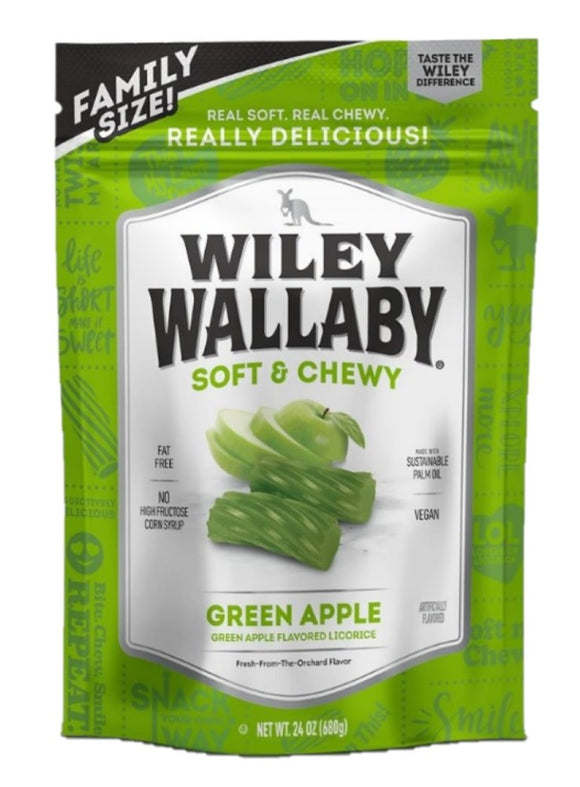 Wiley Wallaby 120149 Green Apple Licorice Soft & Chewy 24 oz. Bag, Pack of 1