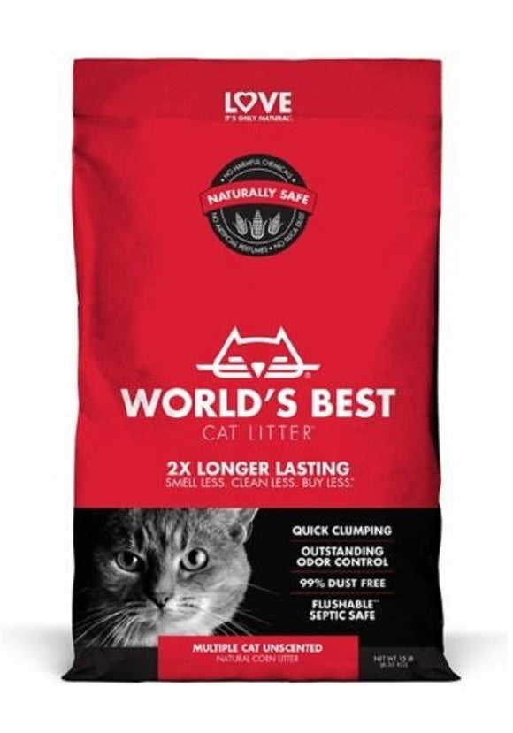 World's Best Cat Litter 615 Unscented Clumping 15 lbs. Bag Multiple Cat Litter