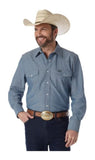 Wrangler MS721SL Cowboy Cut Western Firm Finish Work Shirt Large Light Blue