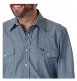 Wrangler MS721SL Cowboy Cut Western Firm Finish Work Shirt Large Light Blue