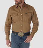 Wrangler MS721SL Men's Cowboy Cut Western Firm Finish Work Shirt, Rawhide, Large