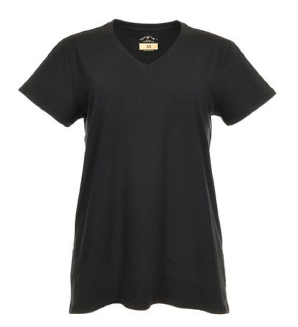 Blue Mountain YKL-9072 Women's Short Sleeve V-Neck T-shirt, Black, Medium