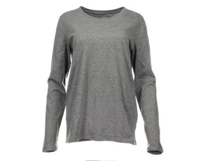 Blue Mountain Gray Heather Women's Long-Sleeve Solid Scoop Neck T-Shirt, Large