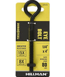 Hillman 320126 Black Coated Durasteel Eye Bolt with Nut 1/4"-20 x 4", 80 lbs