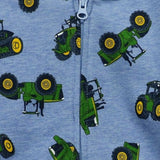 John Deere J4J363BTT Full Zipper French Terry Top, Chambray Heather Blue, 3T