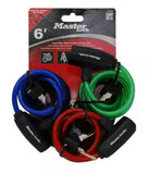 Master Lock 8127TRI 6 ft. Long Bike Lock Cable with Key, Assorted Colors, 3 Pack Keyed-Alike