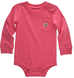 Carhartt CA5002-P391-LM Girls' Long-Sleeve Pocket Bodysuit, Pink, 12M