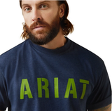 Ariat 10043607 Rebar Cotton Strong Block Logo Short Sleeve Work T-Shirt, Navy Heather/Lime, Medium