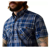 Ariat 10039333 Men's Short-Sleeve Rebar Made Tough Work Shirt Size XL Stonewash Plaid