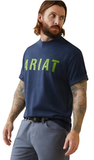 Ariat 10043607 Rebar Cotton Strong Block Logo Short Sleeve Work T-Shirt, Navy Heather/Lime, Medium