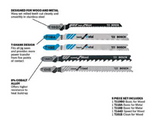 Bosch T500 T-Shank Jig Saw Blade Set, for Wood and Metal, 5 pc.