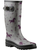 Blue Mountain BM2301 Wellington Women's Rubber Rain Boots Horse Print, Size 8