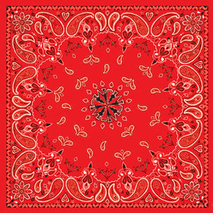 Balboa B003 Bandanna 100% Cotton Red Paisley Premium - 22 X 22 Inch