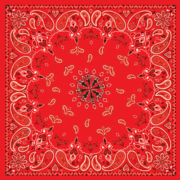 Balboa B003 Bandanna 100% Cotton Red Paisley Premium - 22 X 22 Inch