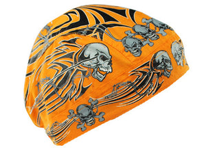 Balboa Z669 100% Cotton Flydanna - Orange Tribal Skull