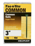 Hillman 461359 10D x 3 in. Bright Common Nail for General Woodwork - 1 lb.