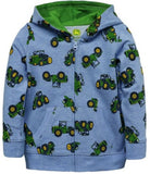 John Deere J4J363BTT Full Zipper French Terry Top, Chambray Heather Blue, 3T