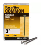 Hillman 461359 10D x 3 in. Bright Common Nail for General Woodwork - 1 lb.