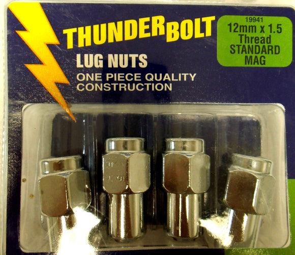 Thunder Bolt Lug Nuts 19941 12mm x 1.5 Tread Standard Mag Set of 4 New Free Ship