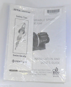 Pentair Sta-Rite Installation & User Guide w/ Warranty Card for Intellipro Pump