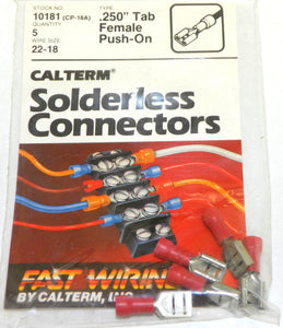 Calterm 10181 (CP-18A) .250" Tab, Female Push-On Solderless Connector 5 Pcs