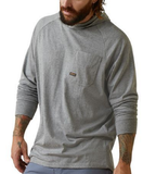Ariat 10043824 Rebar  Cotton Strong Hooded Long Sleeve T-Shirt, Heather Grey, M