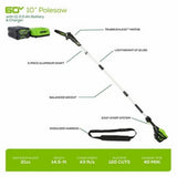 Greenworks PRO 10 in. 60V Battery Cordless Pole Saw with 2.0 Ah Battery and Charger