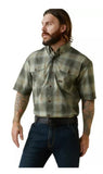 Ariat 10039333 Men's Short-Sleeve Rebar Made Tough Work Shirt Size XXL Silt Green Plaid