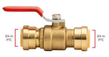 ProBite LF922R 3/4 in. Brass Push-to-Connect Full Port Ball Valve, 200 PSI