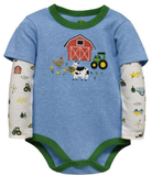 John Deere J4B328BNT Long Sleeve Bodysuit For Infants Chambray Blue 9-12 M
