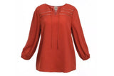 Como Vintage Womens' 3/4 Sleeve Crepe Crosshatch Peasant with Crochet, Medium