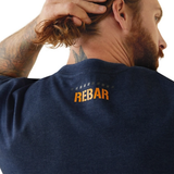 Ariat 10043607 Rebar Cotton Strong Block Logo Short Sleeve Work T-Shirt, Navy Heather/Lime, Medium